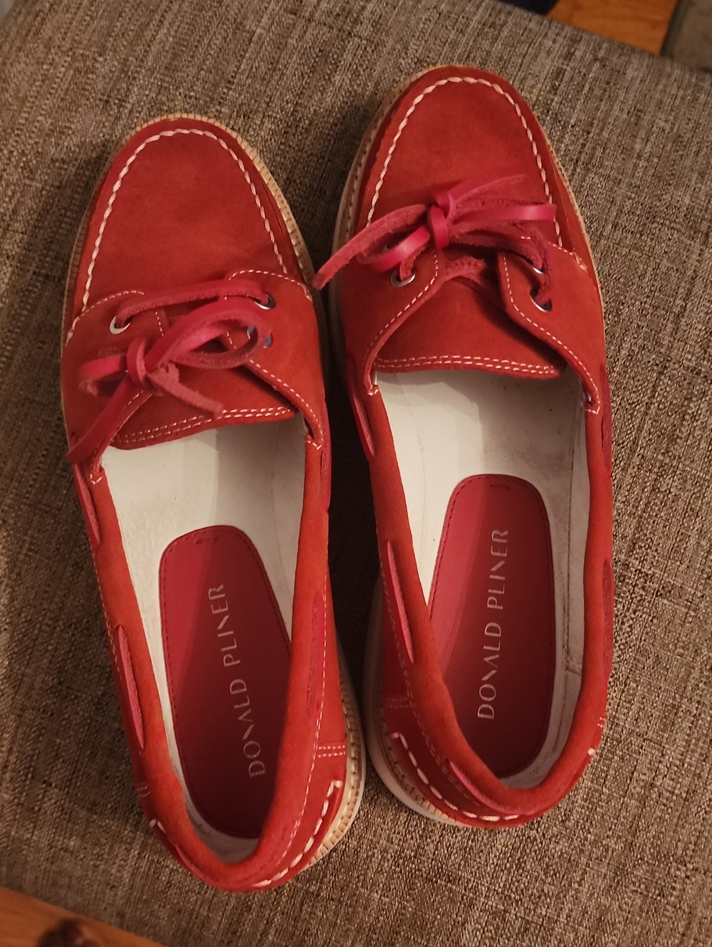 Donald J. Pliner Red Suede Moccasin Boat Shoes